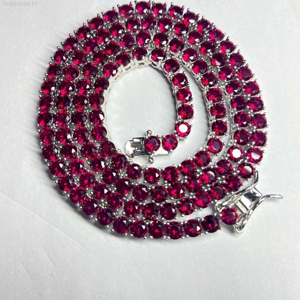 

6-24 inches 925 sterling silver plated white gold 4mm red color lab ruby stones necklace tennis chain bracelet