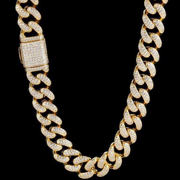 

nuoya 15mm hip hop gold chain jewelry necklaces men iced out zircon cuban link chain necklace, Silver