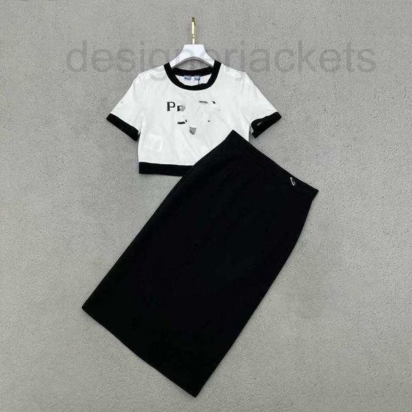 

two piece dress designer spring/summer new celebrity style simple fashion letter printing decoration short t-shirt with half skirt set jri7, White