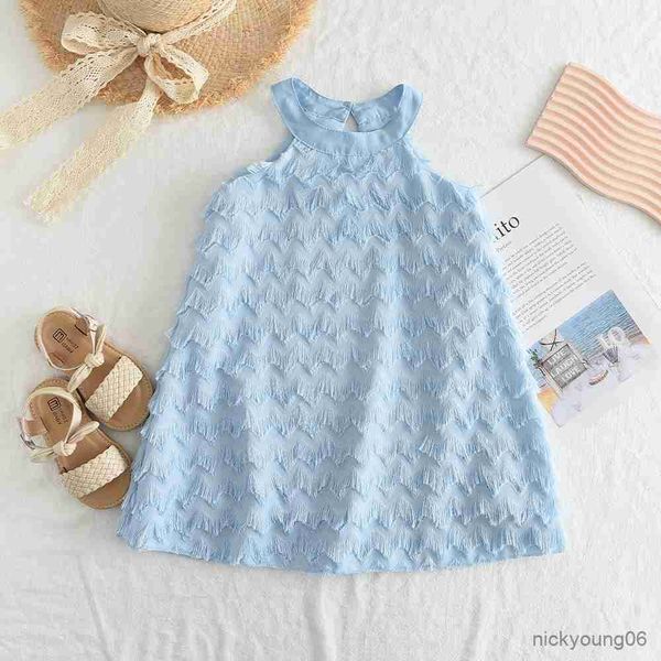 

girl's dresses summer tassels new girls children's embroidered hollow dress baby kids clothing ruffled vest blue r230612, Red;yellow
