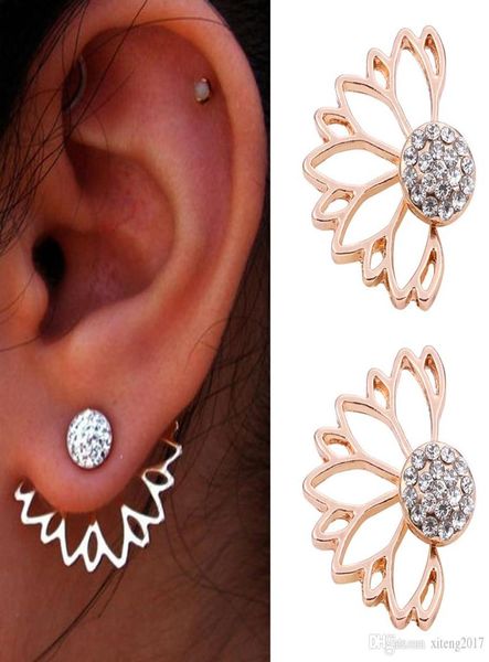 

fashion lotus flower earrings korean crystal chic stud earrings imitation pearl angel wings geometry stud earrings for women jewel5897550, Golden;silver
