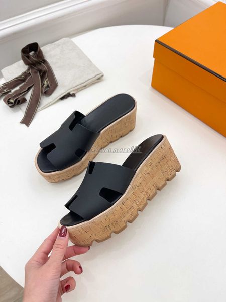 

thick sole slippers wedges high heel sandals open toe women dress shoes, Black