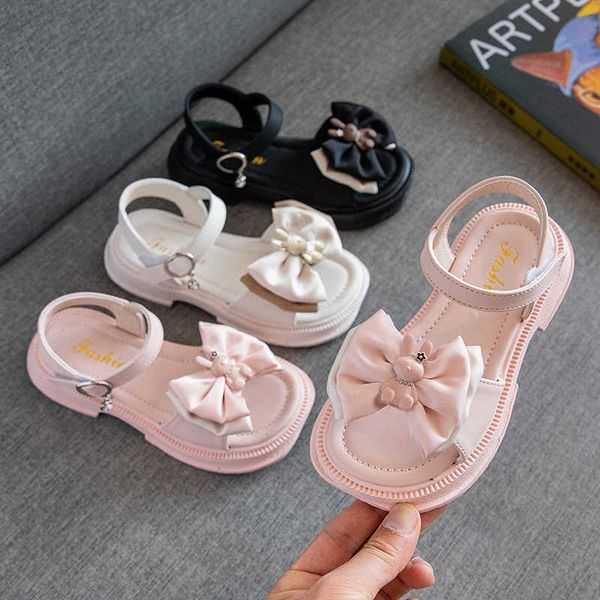 

sandals 2023 summer new anti slip breathable bow tie rabbit doll versatile children's party shoe opening and closing g220612, Black;red
