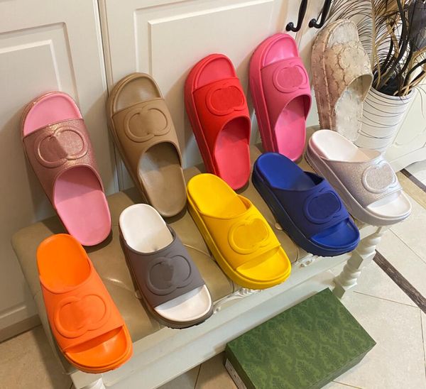 

luxury designer embossed interlocking g slide slippers women foam thick bottom summer beach big head slides non slip sole platform sandals, Black