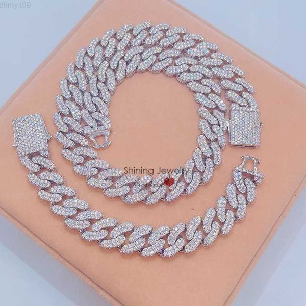 

23mm hip hop white gold plated sterling silver 925 iced out moissanite diamond miami cuban chain