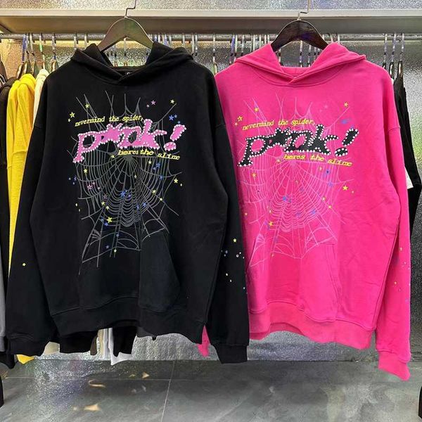 

men's hoodies sweatshirts foam printing sp5der young thug 555555 hoodie men women spider web loose pullovers streetwear sweatshirts, Black