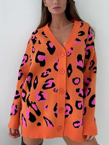 

sweaters winter knitted leopard print cardigan sweaters women casual loose thick warm vneck sweater lady long sleeve allmatch knitwear, White;black