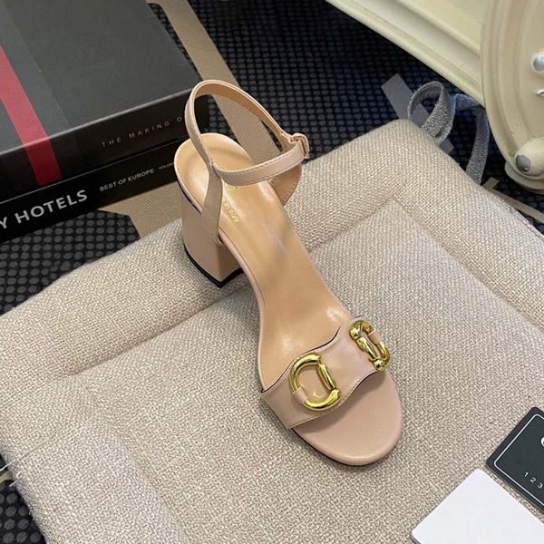 

high heels womens sandals new thick heels 5cm 7cm everything match one word buckle women's shoes open toe sandals bronze buckle dsg, Black