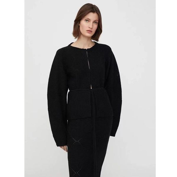 

sweaters totem* autumn knit cardigan women's woolblend diamondshaped cutout belt strap jacket simple, White;black