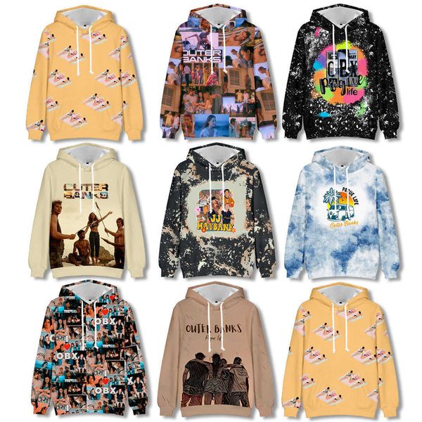 

mens hoodies sweatshirts designer women fashion loose streetwear clothing new outer banks bund season 3 surrounding casual hooded pullover s, Black