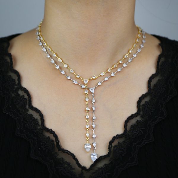 

geometric cz station link chain choker long lariat women necklace iced out zirconia fashion jewelry, Silver