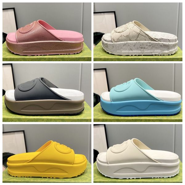 

luxury brand slippers embroidered alphabet muffin platform women sandals burst fashion sandals middle heel height 55mm canvas back sandals b, Black