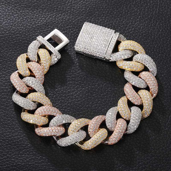 

two tone diamond 12mm 925 silver 3mm men bracelet 18k gold stain miami cuban link chain