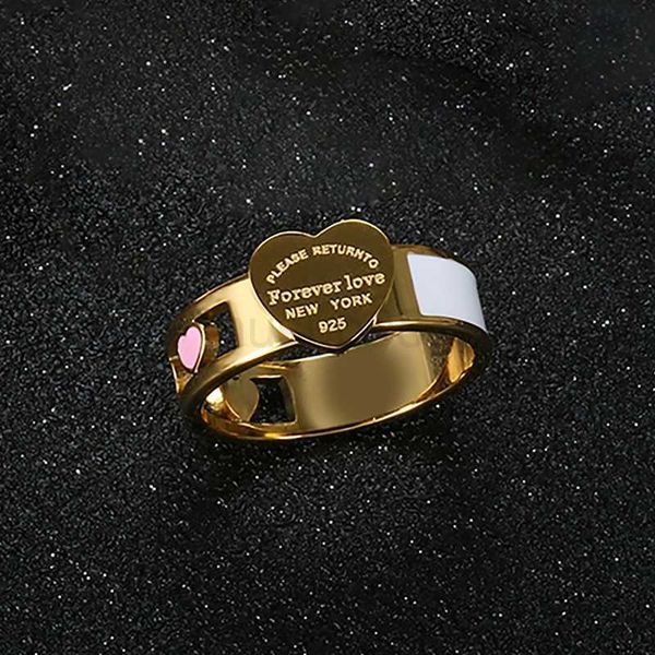

band rings fashion hollow colorful heart rings stainless steel big heart tag white shell ring for women girls female men wedding jewelry j23, Silver