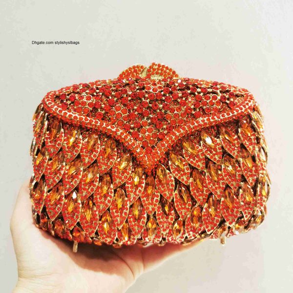 

totes 5 color hollow out woman crystal party evening bag orange blue gold silver rhinestone gala handbag wedding bridal diamond purse