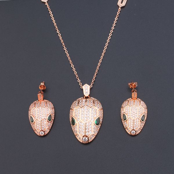 

rose silver gold fine chain snake diamond pendants long necklaces set for women trendy luxury designer jewelry party lovers wedding gifts gi