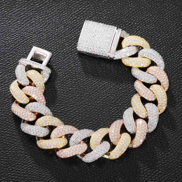 

fashion jewelry luxury hip hop sparkling 18mm three row 925 sterling silver vvs moissanite cuban link bracelet