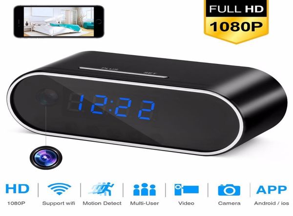 

wirelss table clock 1080p hd mini camera alarm setting camera ir night vision wifi clock camera mini dv dvr camcorder app remote2800052