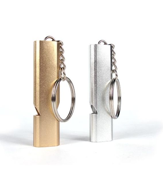

popular outdoor survival handmade aluminium whistle keychains doublebarrelled emergency whistles7997682, Silver