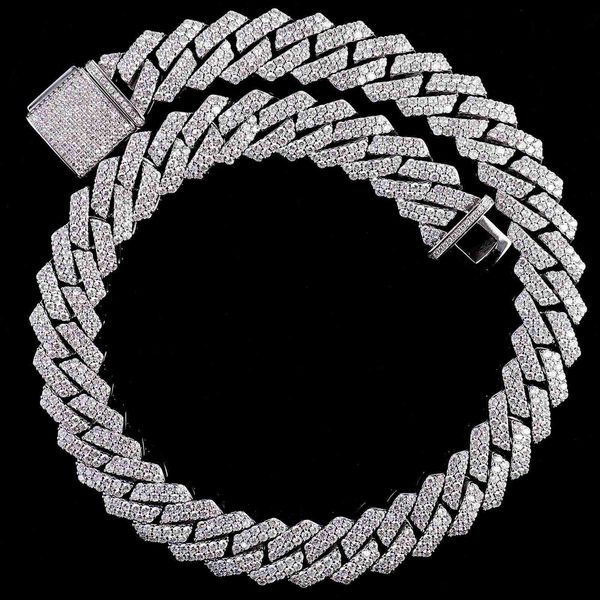 

wholesale 925 silver gold plated d vvs moissanite prone 12mm cuban link chain necklace for women men