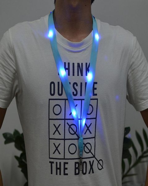 

portable led light up neck strap flashing cruise lanyards keychain holder id badge hanging lace rope2791399, Silver