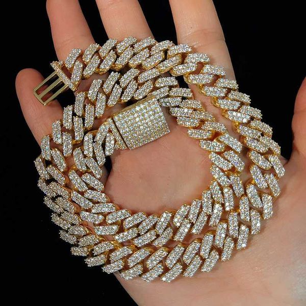 

iced out hip hop solid14k yellow gold miami cuban link moissanite chain, Silver