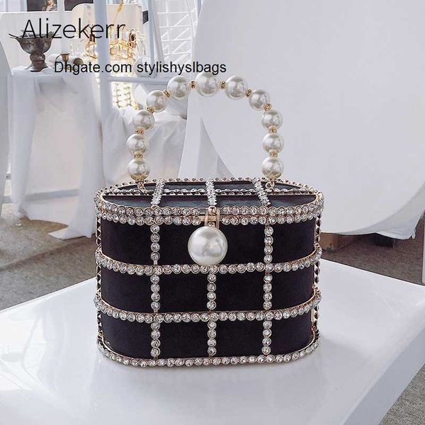 

shoulder bags diamonds basket evening clutch bags women 2019 luxury hollow out preal beaded metallic cage handbags ladies wedding party purs