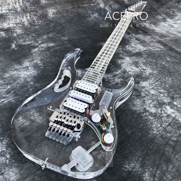 

full acrylic electric guitar colorful leds body transparent pickguard h-s-h pickups tremolo bridge ing
