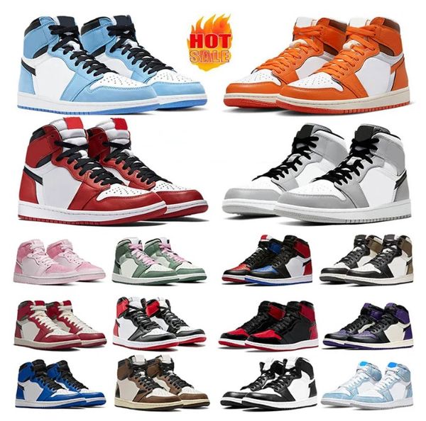 

jumpman 1 men basketball shoes 1s high og lost found leather rubber green starfish bred patent dark mocha denim university blue shadow train, White;red