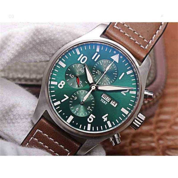 

designer watches for men i-wc mechanical wristwatch 8mmg chronograph green dial leather strap 43mm replica, Slivery;golden