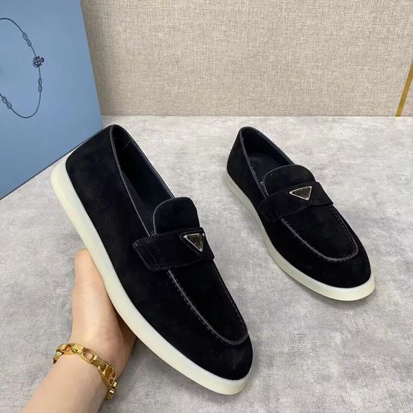 

men's casual shoes men's loafers flat low suede cow leather oxfords moccasins summer walk comfort loafer slip on loafer rubber sol, Black
