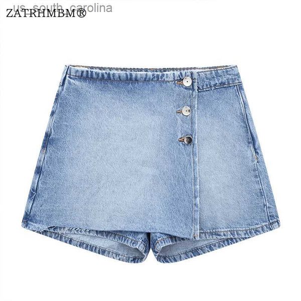 

zatrhmbm women 2023 summer fashion breasted decoration denim shorts vintage zip fly high waist female short pants mujer l230522, White;black