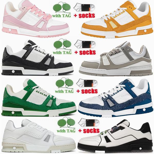

embossed trainer designer running shoes for men women denim green black white navy grey fog rose pink noir leather flat jogging walking snea