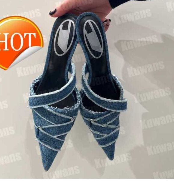 

d-venus sb denim heels slingback womens sandals pumps d kittie canvas d venus beach summer luxury designer high heel party wedding leather55, Black