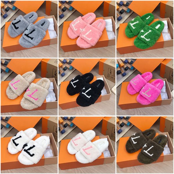 

luxury slide designer fashion women wool sandals warm comfort slippers woman slipper shoes winter slides scuffs sandal size 35-41, Black