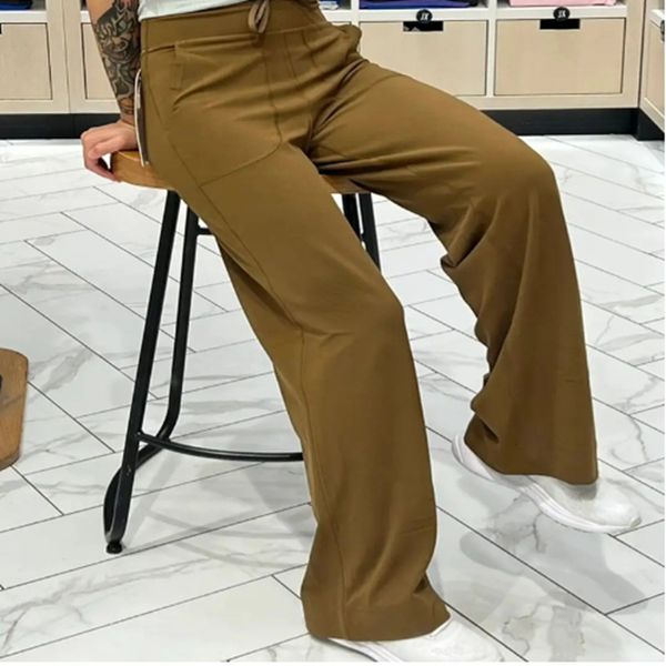 

lulus lemon lu-01 wide leg pants throwback still women's loose yoga high waist drawstring outdoor casual jogging gym sports flare pants