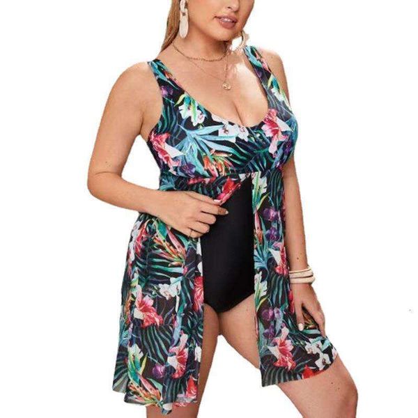 

plus size swimsuit digital printing skirt siamese briefs fat woman covering belly thin womens, White;black