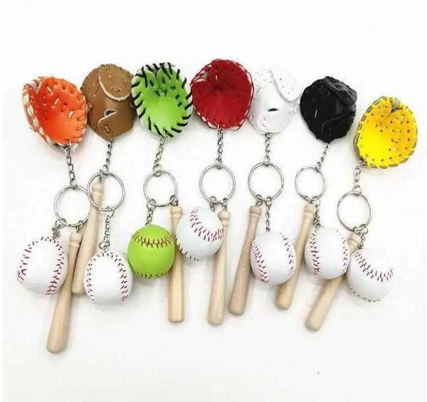 

titanium sport accessories 2022 mini baseball softball keychain keyring wooden bat ball glove key holder chains bag purse charm pe1773741