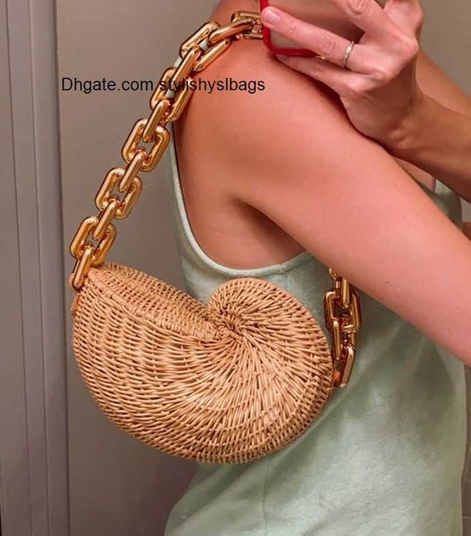 

shoulder bags fashion thick chains rattan conch women shoulder bags design wicker woven handbags luxury summer beach straw bag bali purse 20