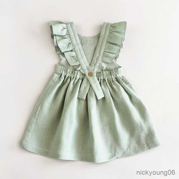 

girl's dresses summer new fresh and cute cotton princess dress girl solid color sleeveless r230612, Red;yellow