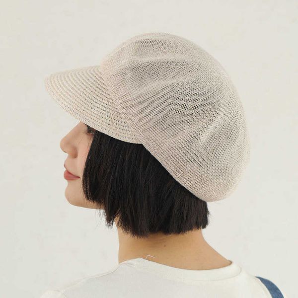 

berets japanese natural flat thin beret women's spring and summer breathable painter literary artist retro british octagonal hat g22061, Blue;gray