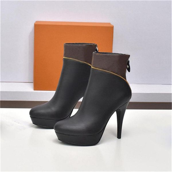 

luxury designer platform boots casual style street plain leather block heels woman trim zipper rubber sole desert martin winter sneakers siz, Black