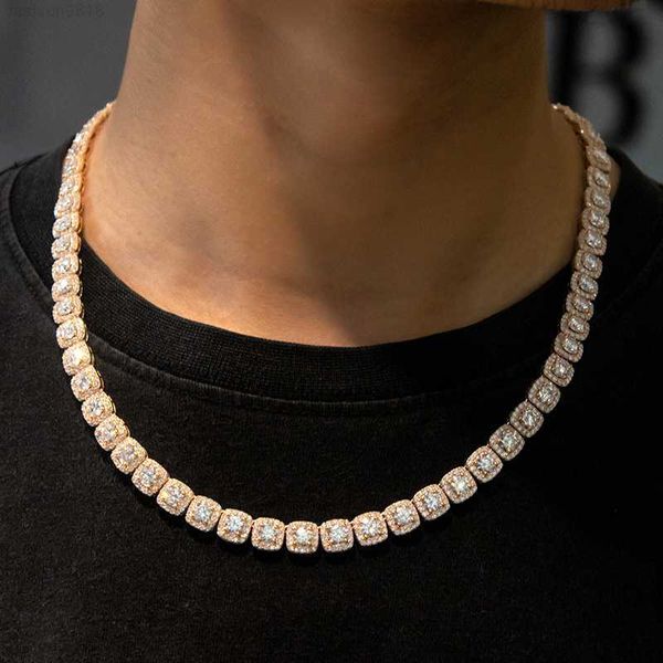 

s925 gold plated 18 inches hip hop 14k tennis chain baguette 8mm vvs moissnite tennis chain necklace, Silver