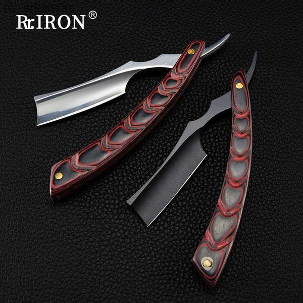 

riron vintage folding stainless steel men's beard shaver barber razor with wood handle l230523