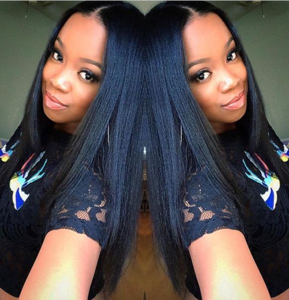 

545039039 glueless silk full lace wigs light yaki brazilian virgin hair full lace human hair wigs yaki straight for bl3758500, Black;brown