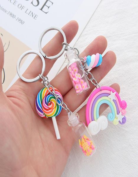 

quicksand wishing bottle key pendant lollipop students bag rainbow key chain2344678, Silver
