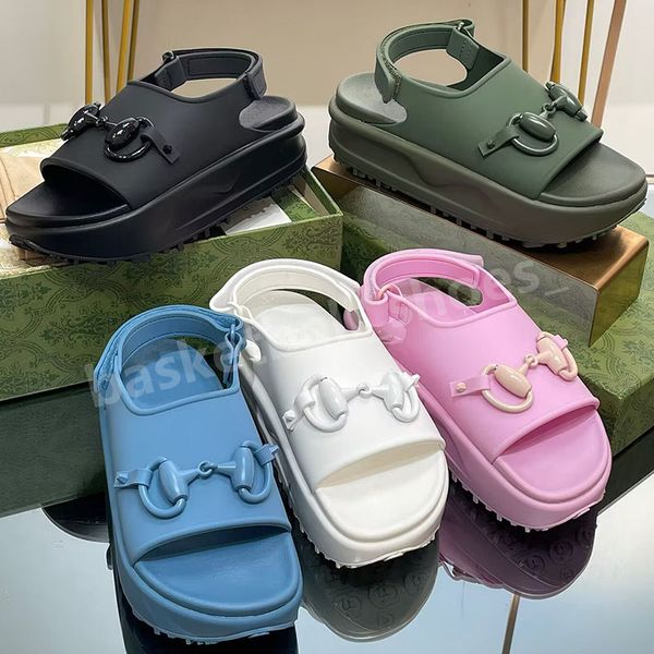 

beach designer women platform jelly sandals waterproof women rubber slippers mules peep toe buckle sandal size 35-42, Black