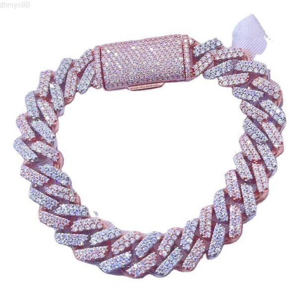 

sterling silver 925 hip hop iced out 10-15mm rose gold 2 tone vvs moissanite cuban bracelet
