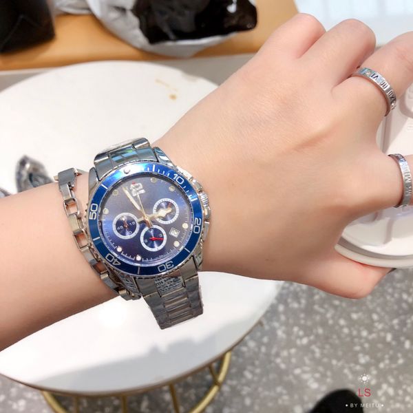 

men's casual business watch designer multi-functional 6-pin 3-eye display table 40mm deep ceramic bezel marine resident sapphire luxury, Slivery;brown