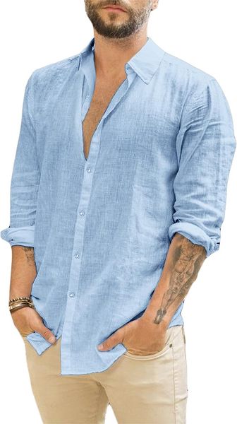 

men's long-sleeved linen shirt turn-down collar business casual shirt summer shirt, White;black
